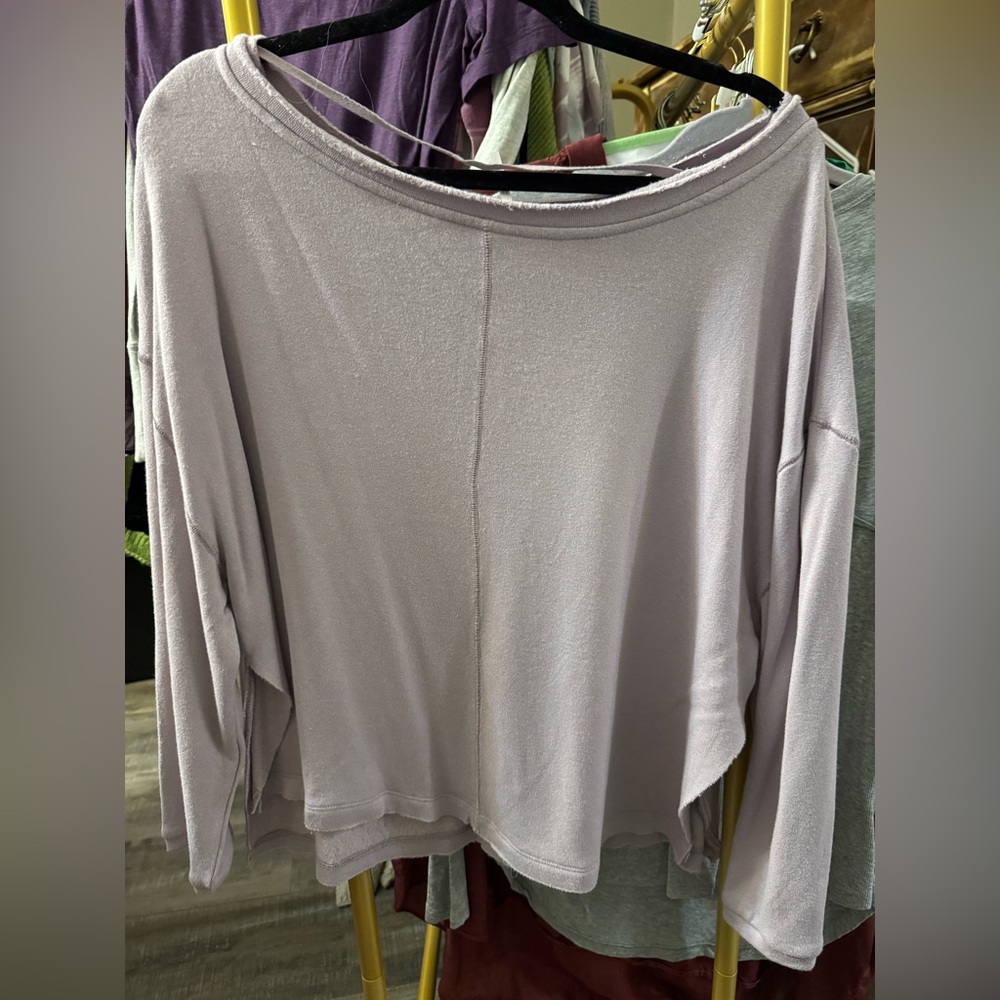 Free People Good Terry Pullover Purple Mist Medium Oversized Raw Edge Sweatshirt